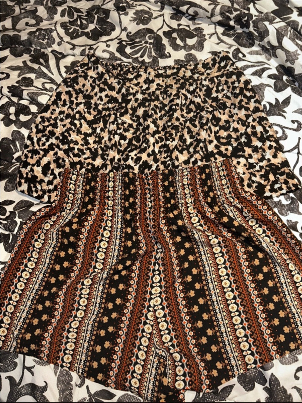 2 BCBG Generation Animal Print Shorts and Shein Tan Boho Stripe Shorts